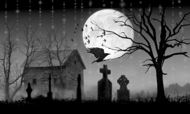 Dark graveyard night moon